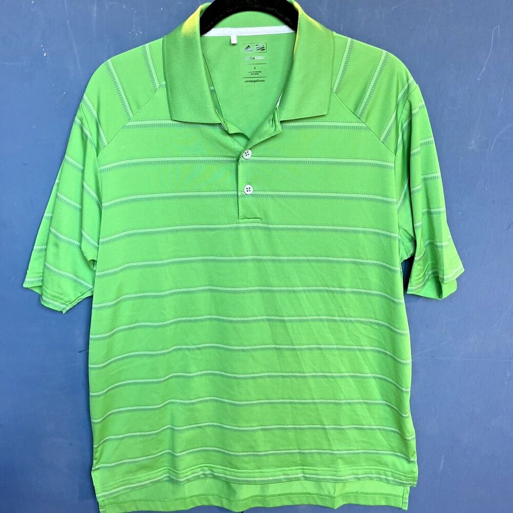 Adidas Mens Size Small Shirt ClimaCool Lime Green Stripe Golf Polo Micro Vented